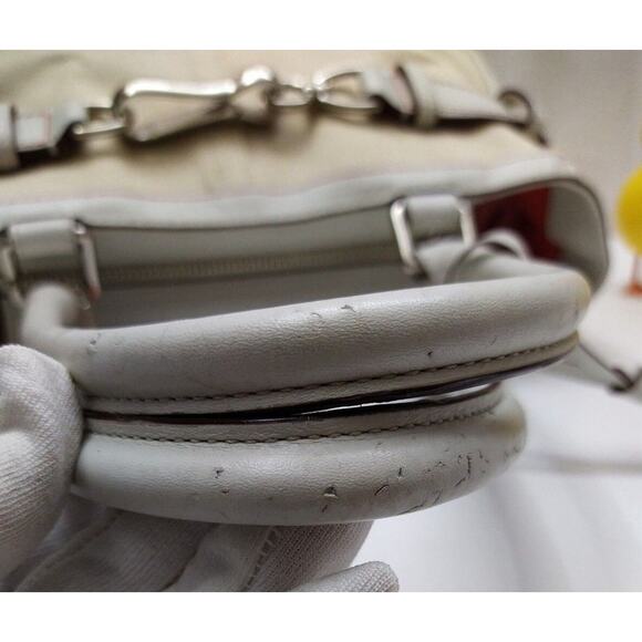 Coach Hampton Beige Canvas White Leather Trim Zipper Closure Tassel Satchel Bag - Picture 6 of 14